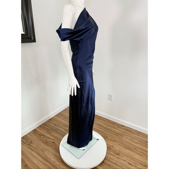 Nicholas the Label Womens Eartha Off The Shoulder Satin Gown Midnight Size 8 - Picture 7 of 12